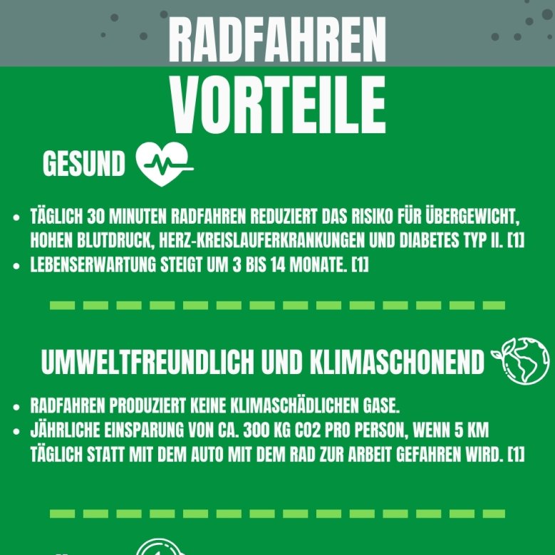 Flyer mit Vorteilen, warum Fahrradfahren gut ist.